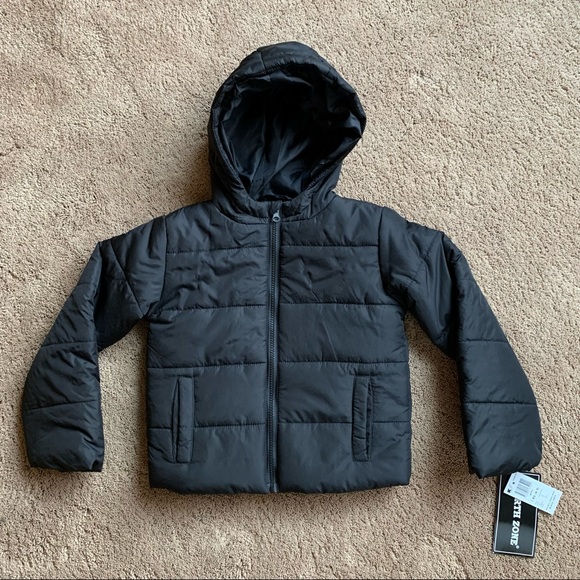 🎉 NORTH ZONE Toddler Black Hooded Puffer Jacket, size 4/5 - Picture 2 of 4
